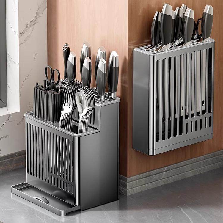 厨房刀架置物架子家用多功能菜刀筷子勺子筒一体刀具收纳架壁挂式