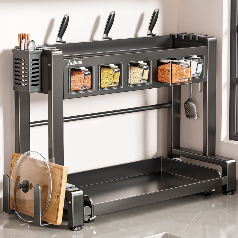 新款抽拉式厨房调料品置物架多功能台面调味料瓶罐筷子收纳盒