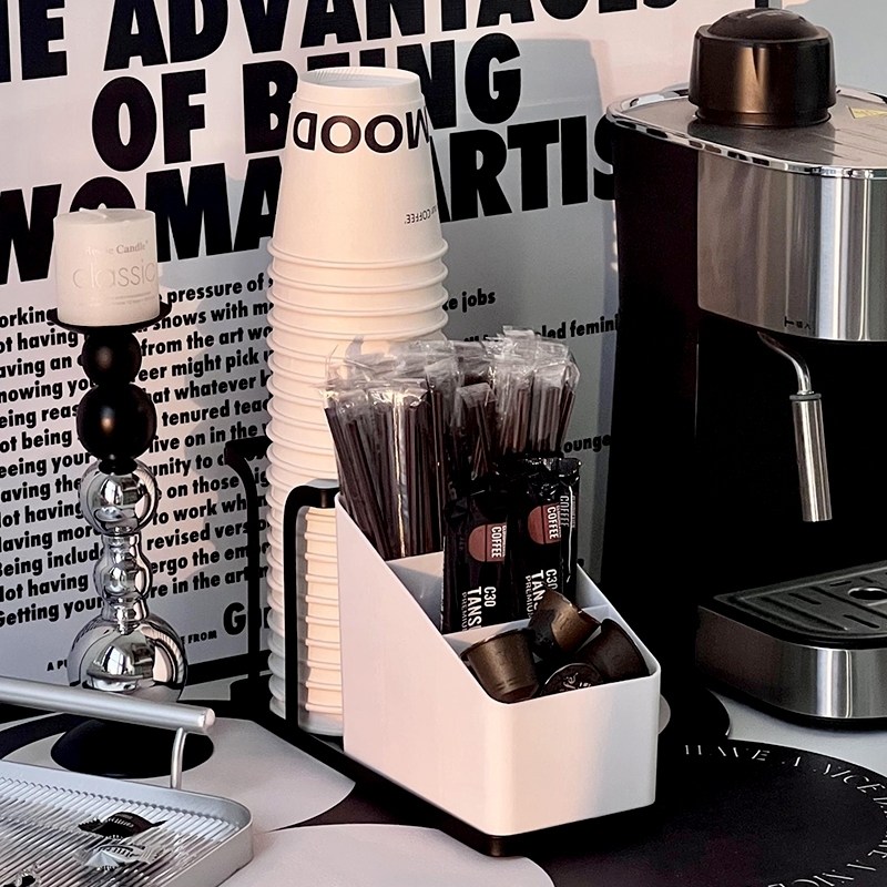 一次性杯子杯架水吧桌面取杯器置物架糖包吸管收纳架盒咖啡杯水杯