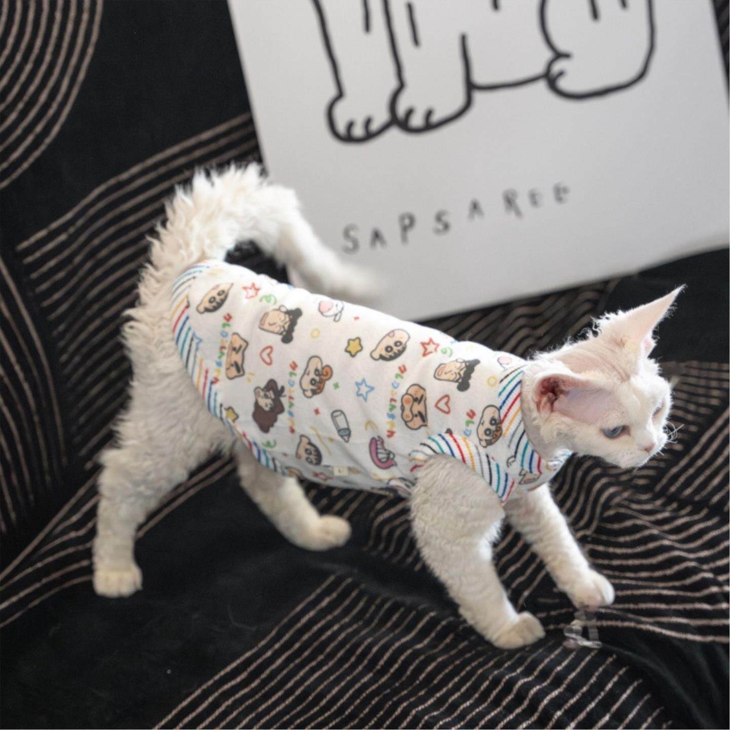 卡通小新背心透气空调服护肚子无毛猫衣服德文衣服斯芬克斯猫