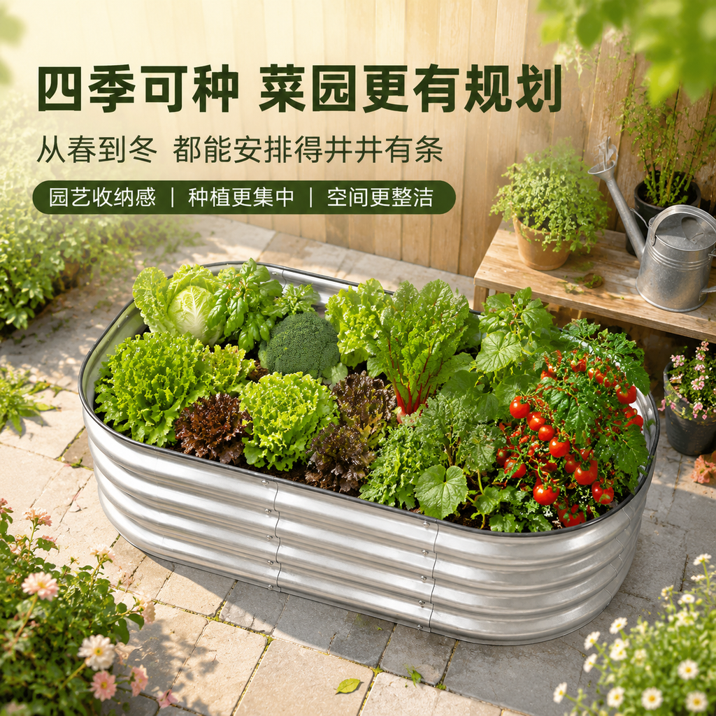 户外庭院镀锌钢板种植箱不弯腰