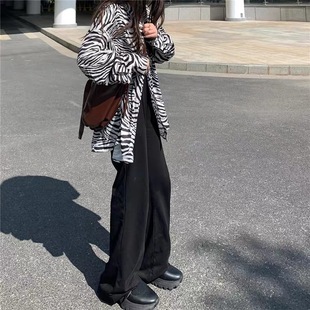 女设计感小众斑马纹雪纺上衣秋装 2021年新款 衬衫 薄款 港风衬衣 秋季