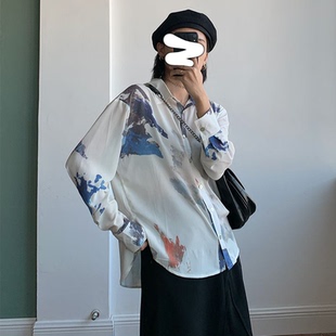 秋季扎染衬衫宽松潮流复古花长袖衬情侣百搭个性潮流炸街痞帅外套