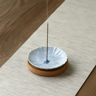 蓝莲线香器 陶瓷香炉禅意香薰炉室内沉檀香 香插香座线香底座家用