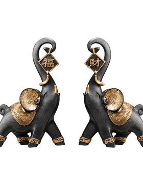 新款创意财福大象一对招财家居玄关电视柜书架办公室桌面轻奢高档