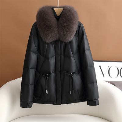 海宁真皮羽绒服中年妈妈短款皮衣