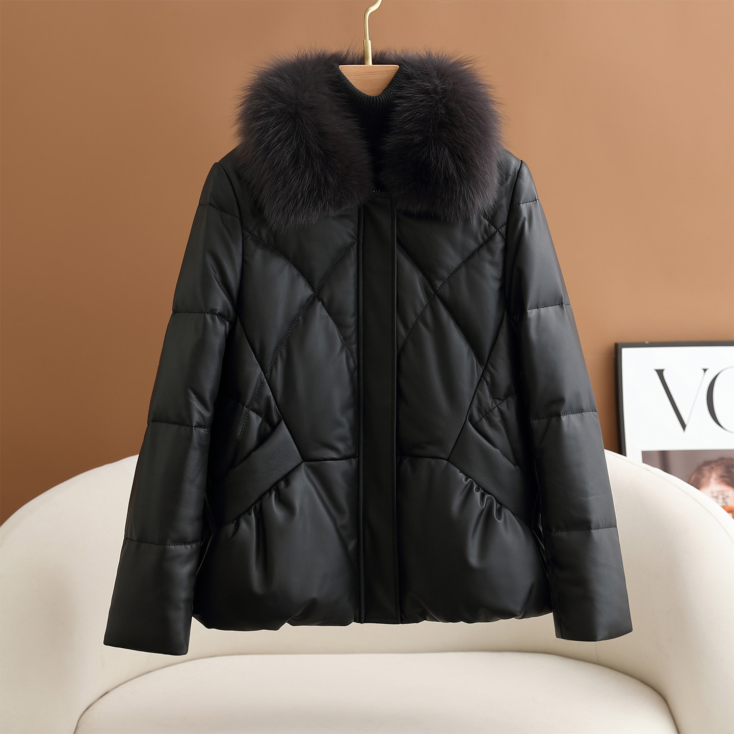狐狸毛领真皮羽绒服女2025冬季新款宽松加厚保暖海宁皮草外套短款,女装/女士精品,皮衣,淘宝优惠券,粉丝福利购,淘宝优惠卷