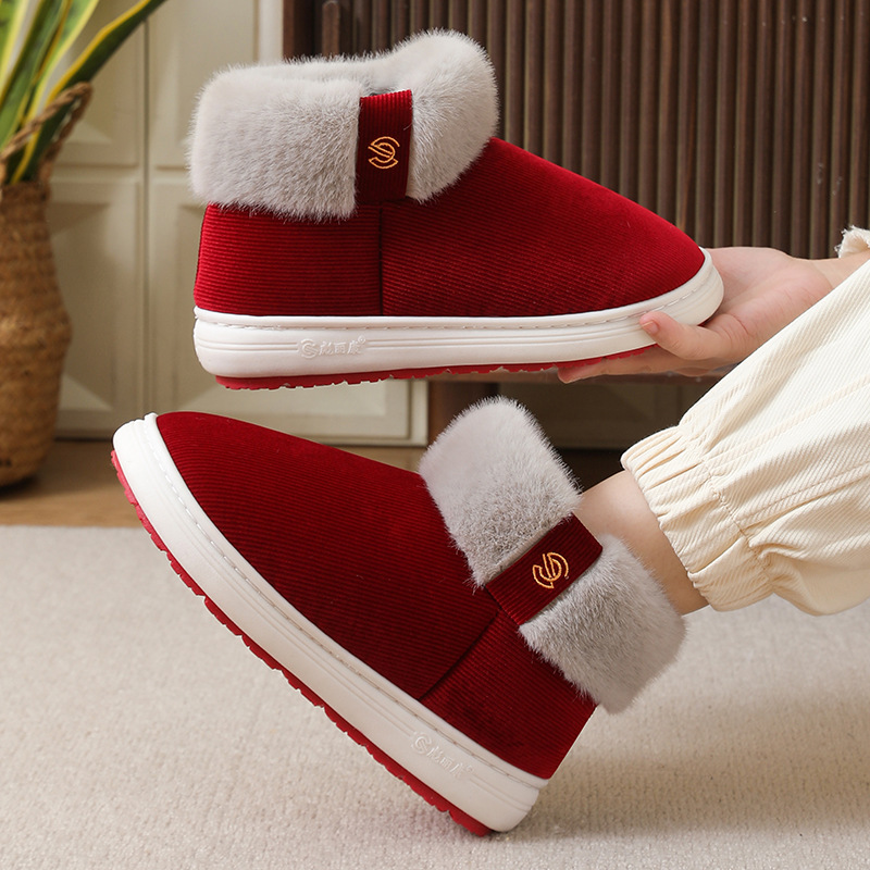 老人棉鞋防滑男士冬季加绒保暖老式中老年棉拖鞋女外穿一件代发