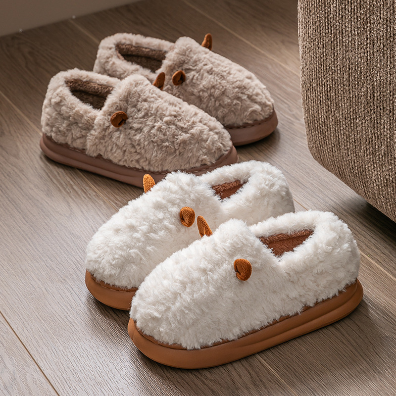 包跟棉拖鞋女冬季居家室内包头情侣卡通家用保暖防滑毛绒棉拖男士