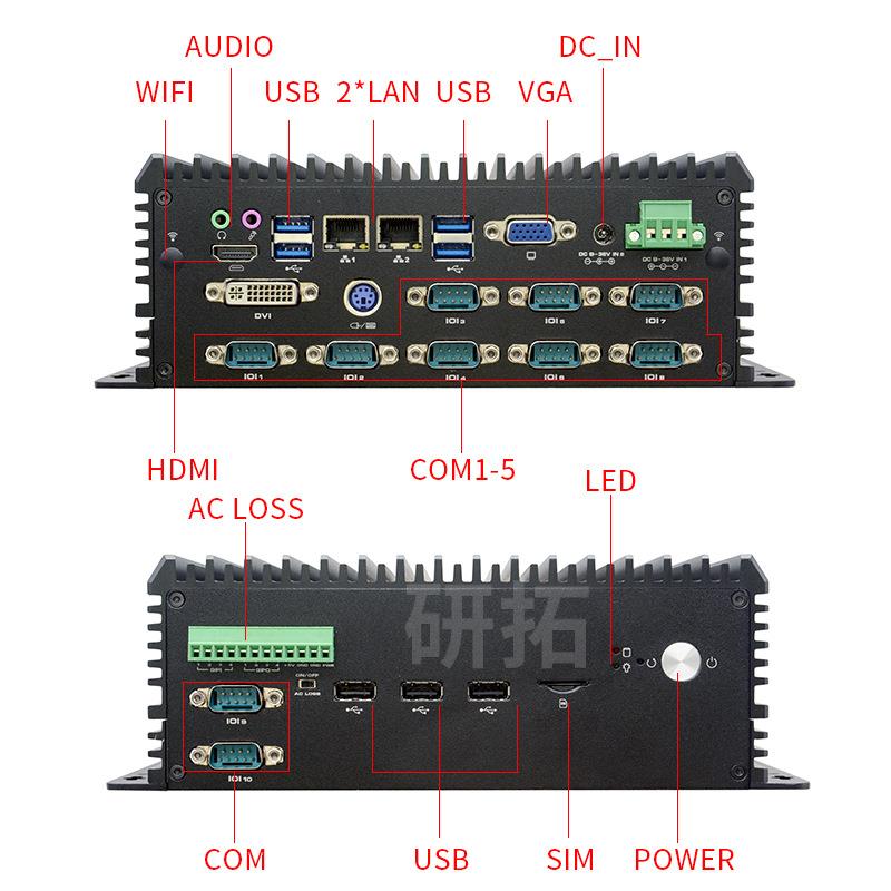 研拓工控5G双网10串三显工控主机i5i7-8565U8265迷你工业电脑宽压