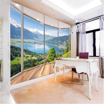 极速.baeibehang Wallpaper 3D Balcony Snowy Lake Landscape Ba