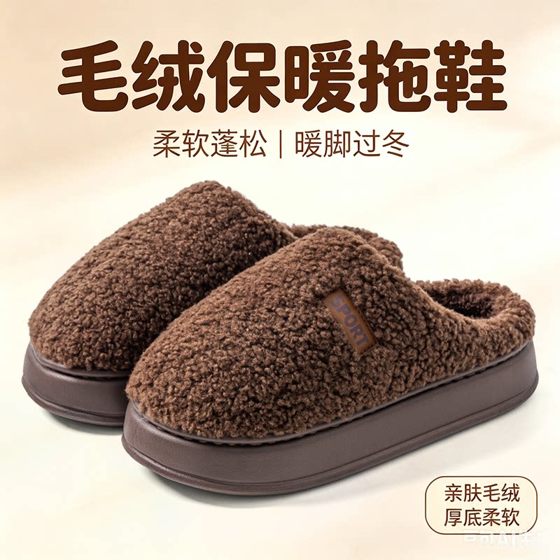 男士包头厚底防滑保暖棉拖鞋秋冬