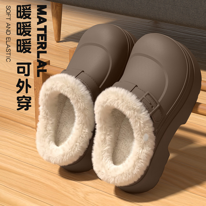 秋冬新款增高加绒防水防滑棉拖