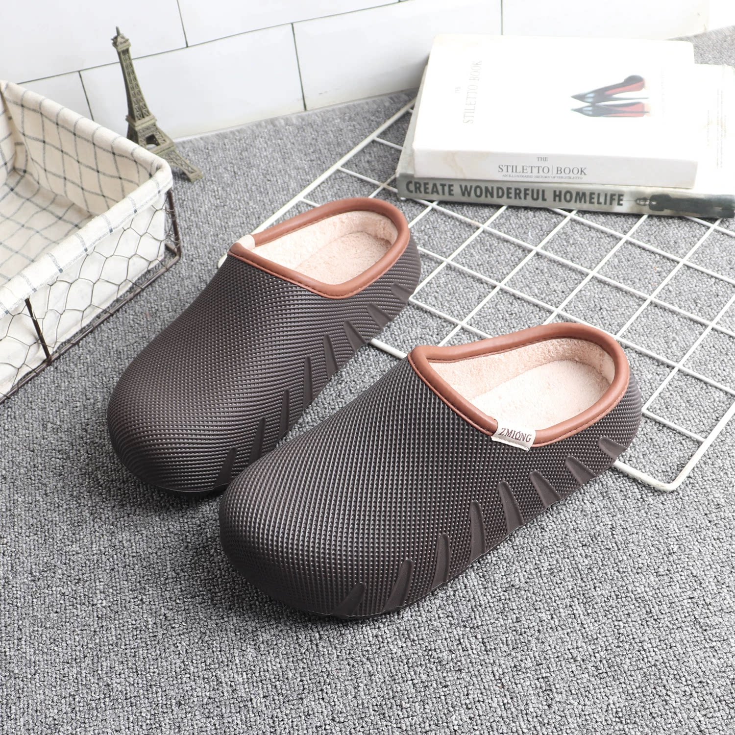 秋冬男士加绒保暖防滑防水棉拖