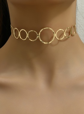 欧美风极简主义大小圆项圈choker项部饰品甜酷风复古主义颈部饰品