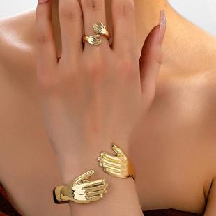 欧美跨境货源与你怀抱开口戒指手指可调节手镯哥特风情人节套装