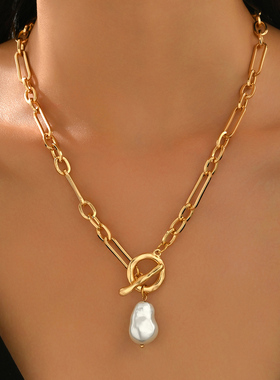 OT扣仿巴洛克玻璃珍珠吊坠项链