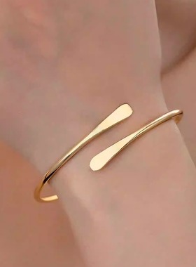 开口可调节金色单层手镯气质优雅