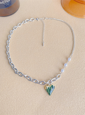绿色爱心珍珠项链锁骨链