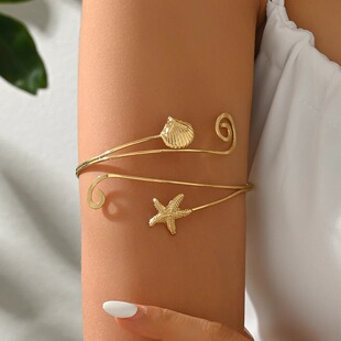 欧美金属海洋风海星贝壳臂环几何螺旋上臂手镯开口可调节度假饰品