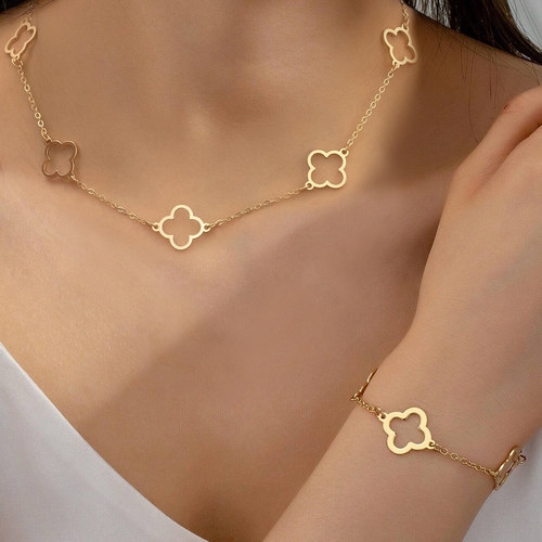 欧美跨境货源时尚潮流项圈项链手链女套装简约气质小众优雅饰品