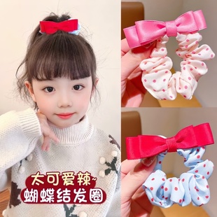 公主可爱波点蝴蝶结小肠圈女孩丸子头扎辫甜美皮筋高级感马尾发绳