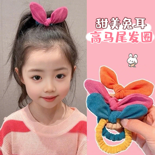 韩版鹿皮绒儿童小肠发圈兔耳朵扎马尾不伤发头饰皮筋女孩饰品发饰