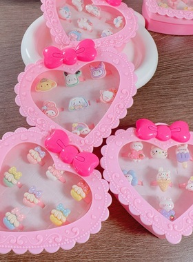 儿童戒指可爱卡通树脂戒圈盒装小女孩首饰玩具小礼品批发指环饰品