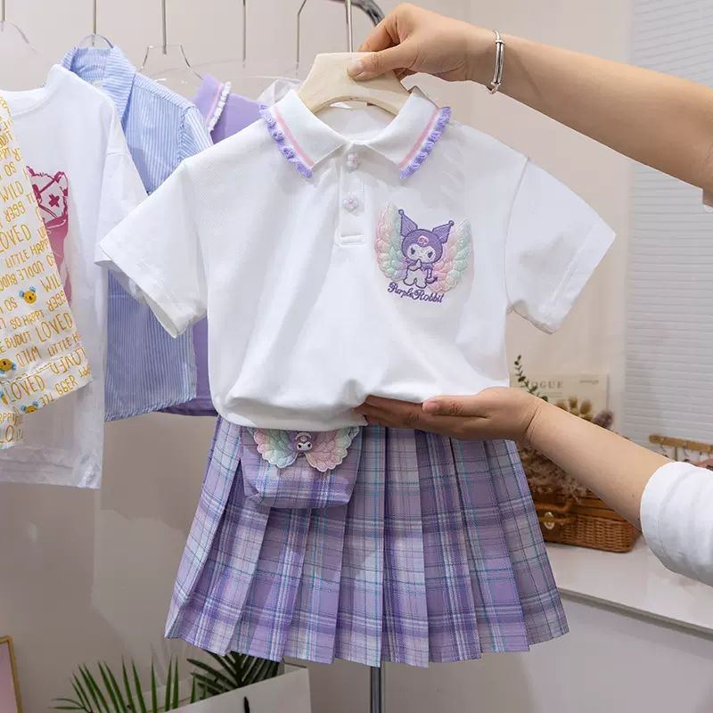 女童库洛米套装裙夏季女孩学院风jk制服儿童时尚百褶裙短袖两件套