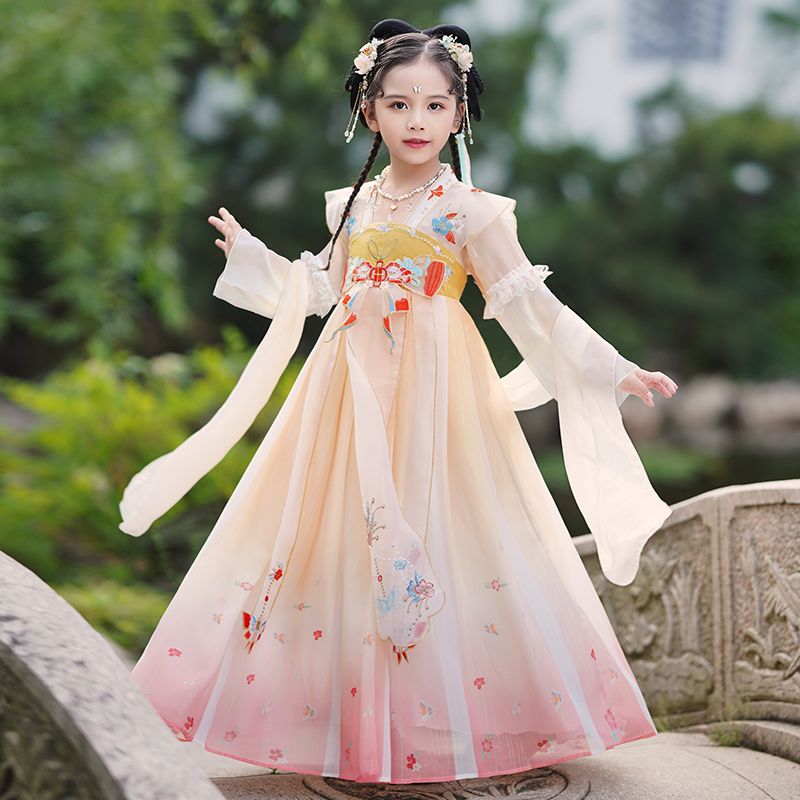 长袖汉服中秋女童2025新款古风超仙小女孩童装古装连衣裙儿童唐装