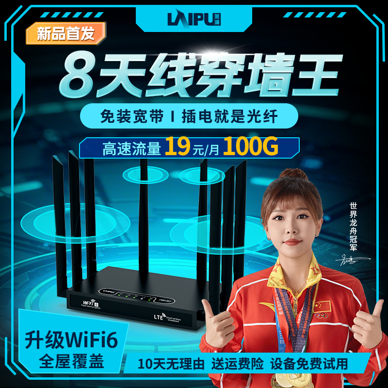 莱浦2025新款无线wifi路由器随身移动wifi网络宽带企业级穿墙wifl6全国通用高速流量免插卡家用不拉网线热点