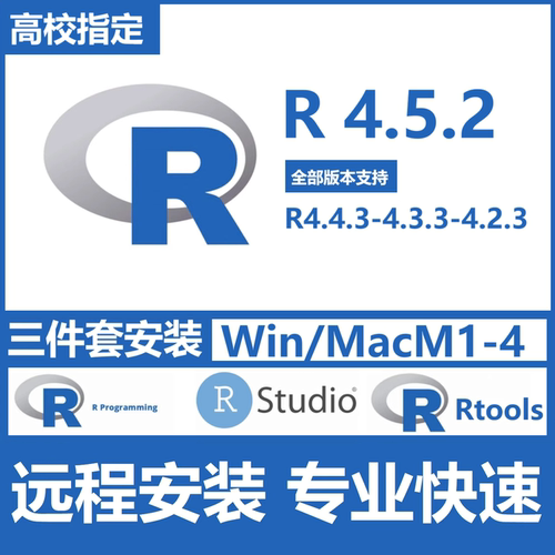 R语言 R4.5.2 4.3.3 4.4.3 RStudio Rtools包软件远程安装Win/Mac