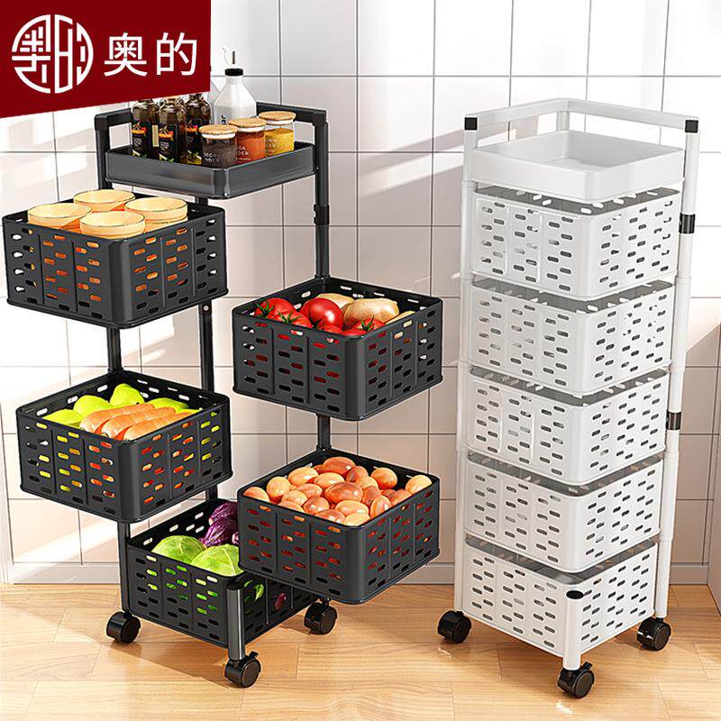 厨房置物架免安装旋转蔬菜多功能落地菜篮子杂物收纳架旋转收纳