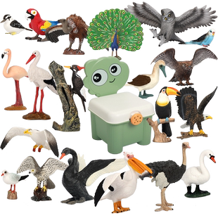 仿真动物模型飞禽老鹰孔雀啄木鸟火烈鸟白天鹅鹦鹉儿童假鸟类玩具
