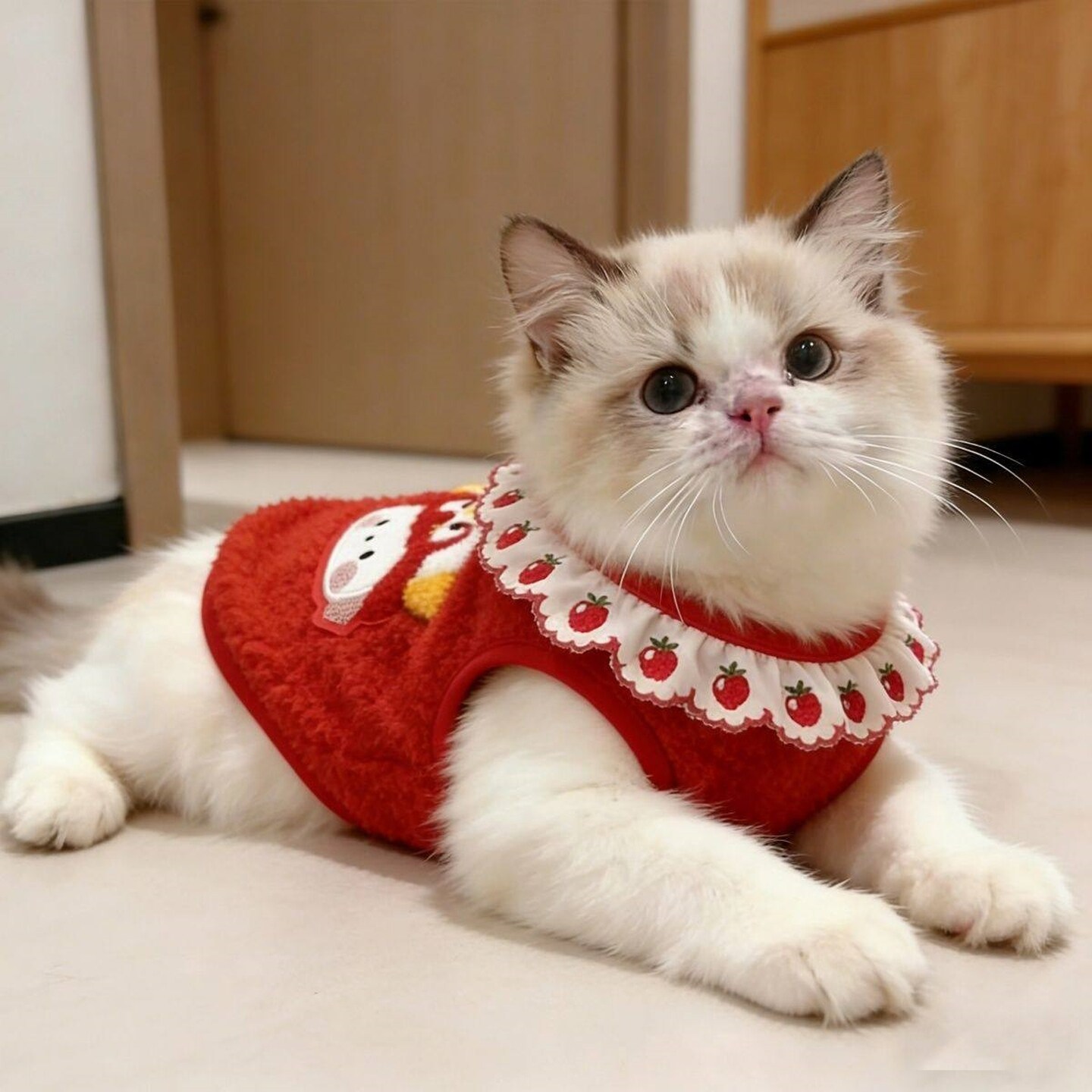 猫咪衣服新年装春节喜庆红色花边背心布偶猫金渐层防寒加厚小马甲
