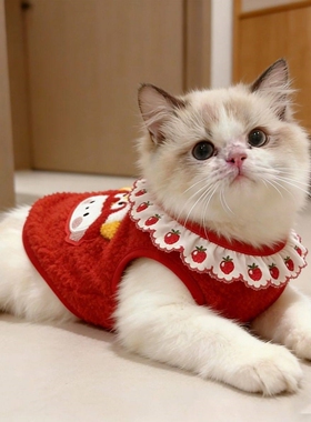 猫咪衣服新年装春节喜庆红色花边背心布偶猫金渐层防寒加厚小马甲