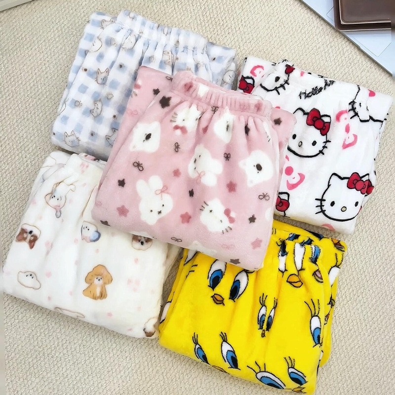 法兰绒睡裤女秋冬加厚保暖珊瑚绒居家休闲长裤卡通可爱超柔软睡裤