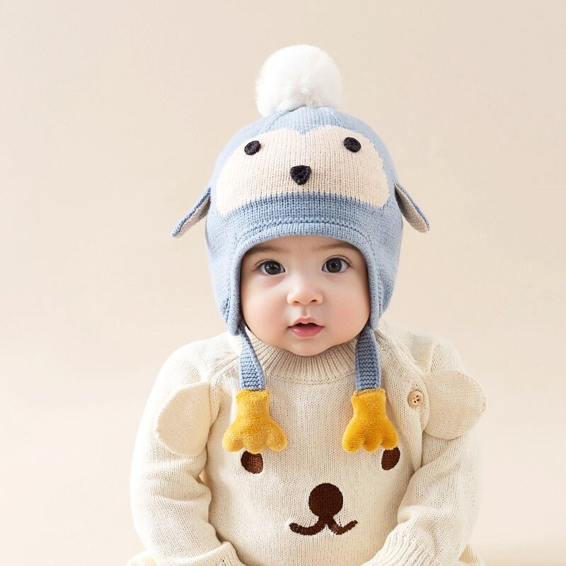 婴儿帽子小月龄冬宝宝入秋护耳帽洋气好看的针织帽男童加厚毛线帽