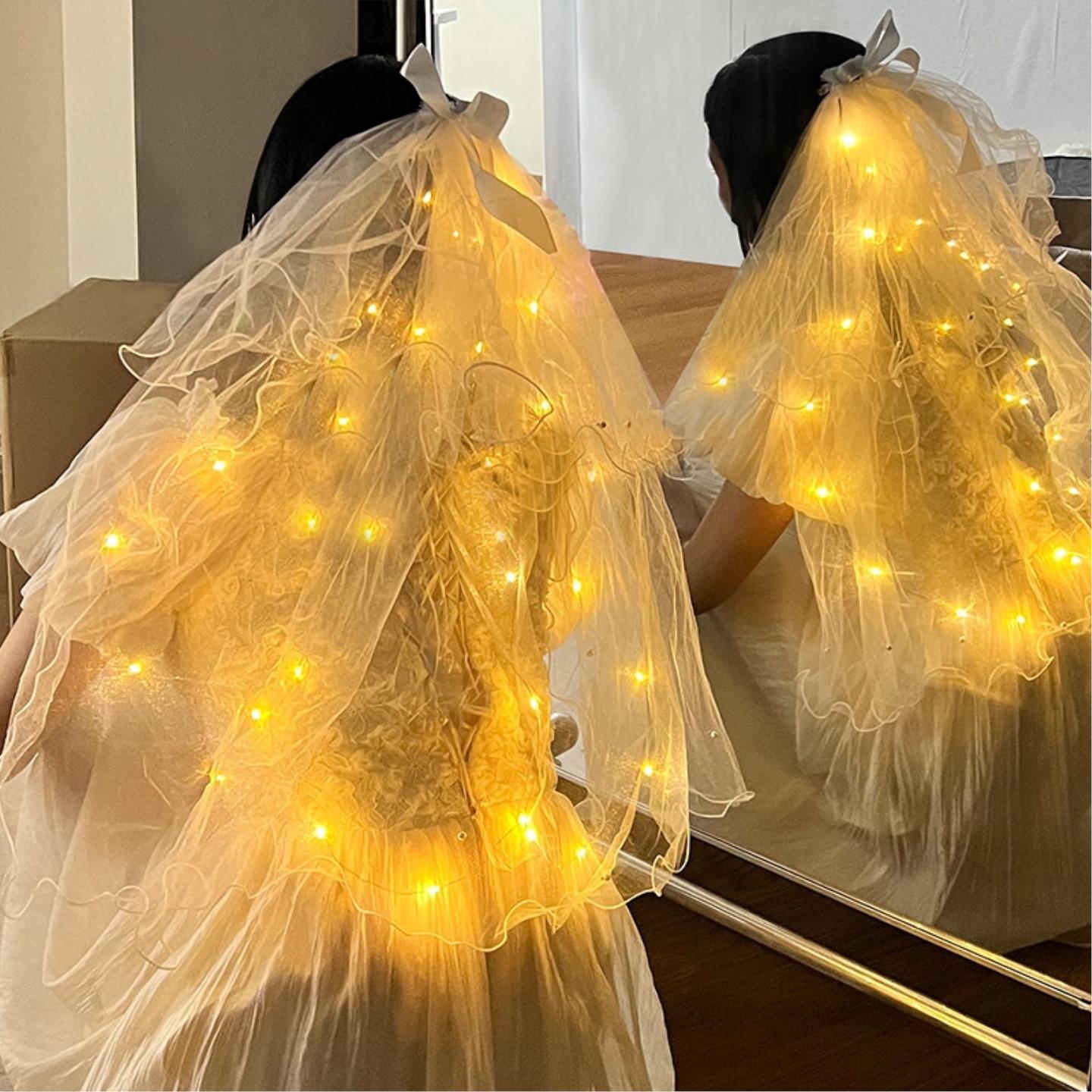 女童发光头纱流苏发夹小女孩发圈发卡生日布置装扮公主裙礼服头饰