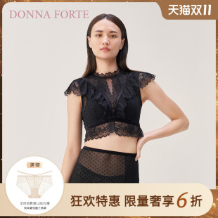 复古风 黑色波点蕾丝时尚 Donna Forte可外穿上衣女薄款