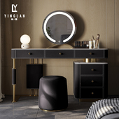 床头柜化妆台一体马鞍皮化妆台现代卧室轻奢高级感岩板收纳化妆卓