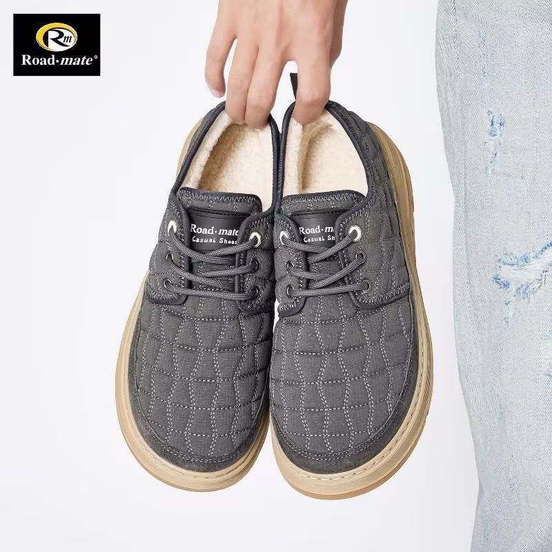 路伴男鞋2025年冬新款健步户外休闲单毛里系带轻便软弹懒人面包鞋