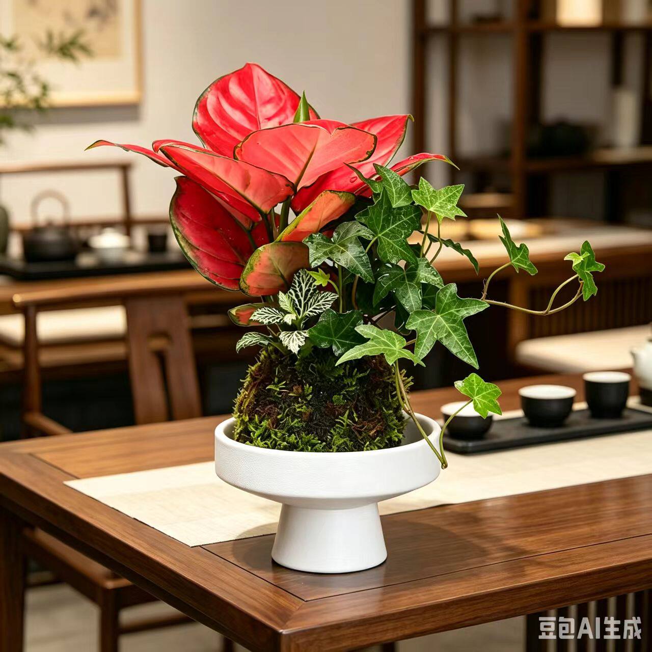 吉利红苔藓球如意花办公室内喜阴绿植盆栽防辐射净化空气花卉盆景
