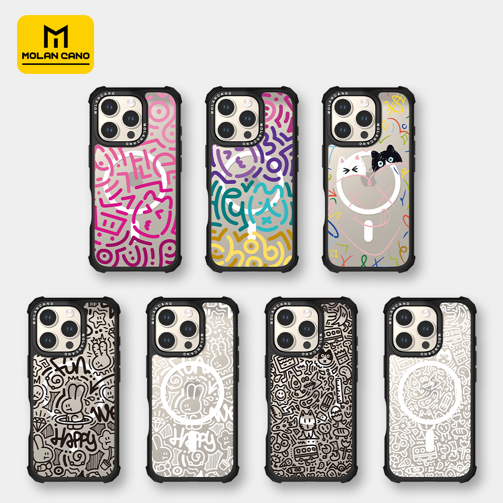 苹果手机壳艺术猫咪涂鸦透明磁吸