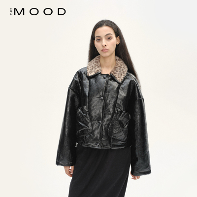 310MOOD拼接豹纹领短夹克