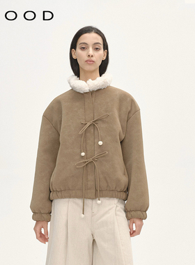 310MOOD花苞领毛球泰迪外套2025冬季新款休闲百搭通勤抽绳上衣女