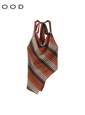 310MOOD亚麻条纹不规则吊带背心2025夏季新款外穿挂脖无袖上衣女