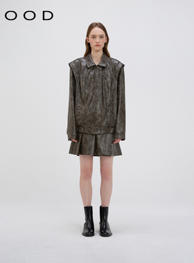 310MOOD秋季新品女时髦百搭百褶皮裙裤显瘦压褶短裙休闲裙半身裙