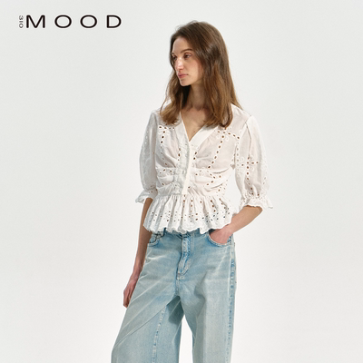 310MOOD白日梦浮雕绣花短袖上衣简约优雅时尚衬衫2026夏季新款女