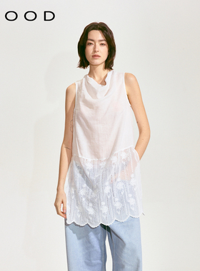 310MOOD苎麻2025春夏新款刺绣花边简约宽松垂坠领飘逸白色上衣女